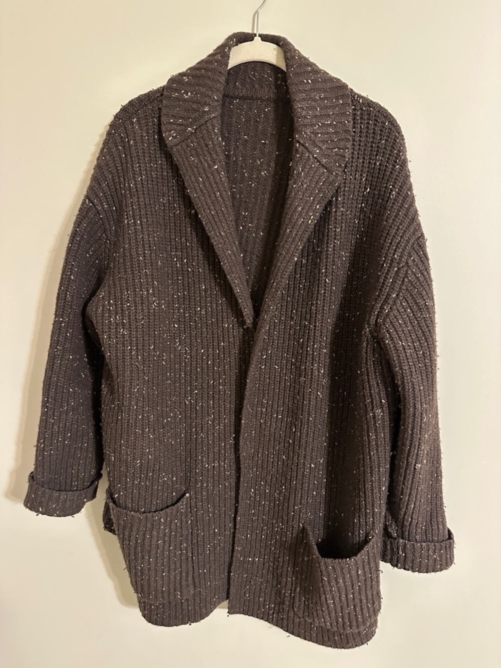 Wool Blend Garment with Flecked Dark Brown Knit